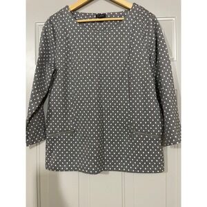 Talbots Polka Dot Top Womens L Gray Metallic Sparkle Excellent Zipper Detail